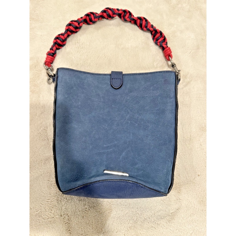 Rebecca Minkoff Blue Suede Small Bucket Purse Bag Studded